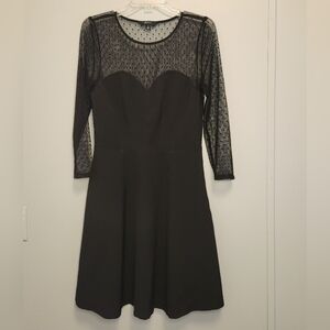 Isaac Mizrahi Black Fit-and-Flare Dress with Sheer Polka-Dot Sleeves Size 6